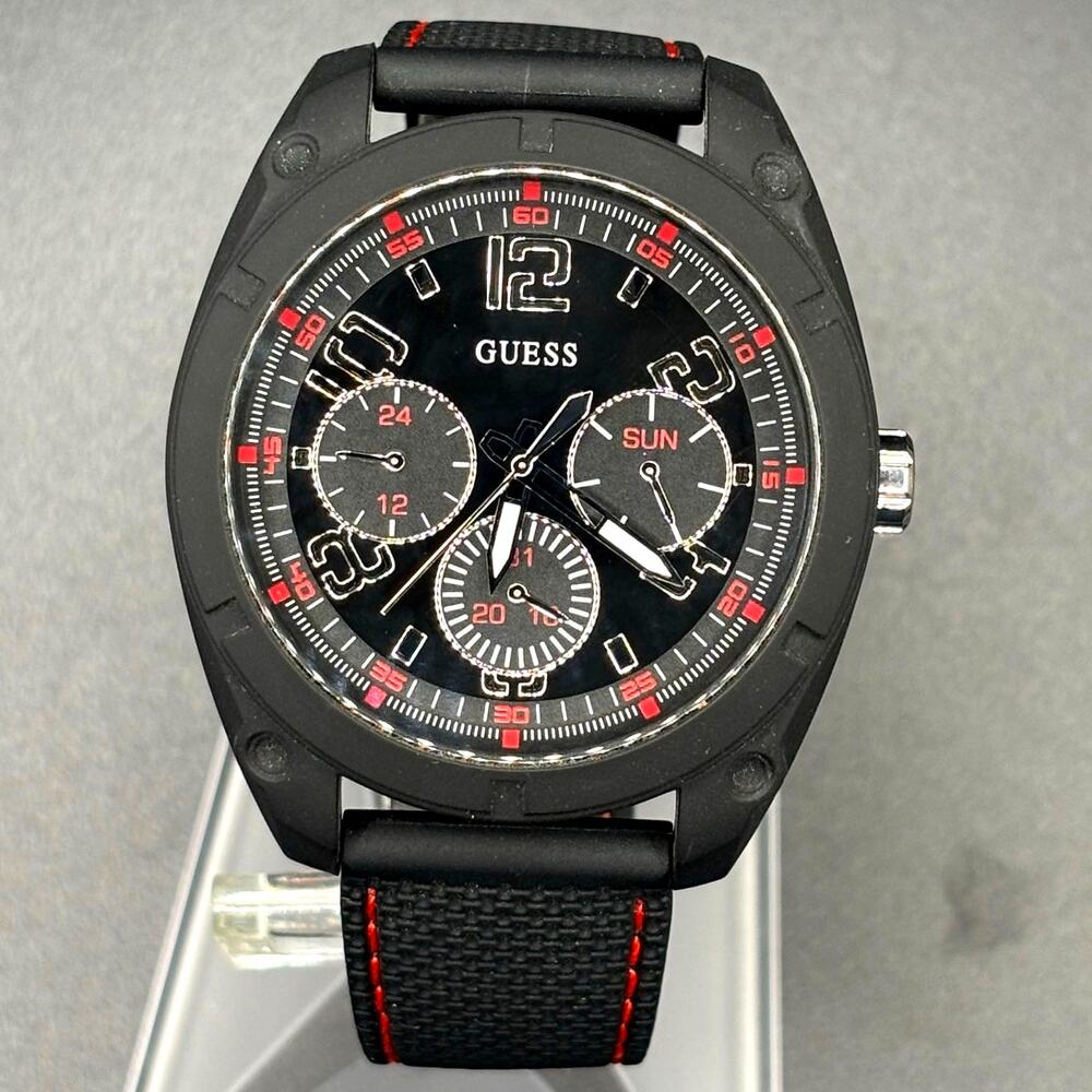 Guess Dash W1256G1 Men’s 46mm Black Multifunction Quartz Watch Red Accents